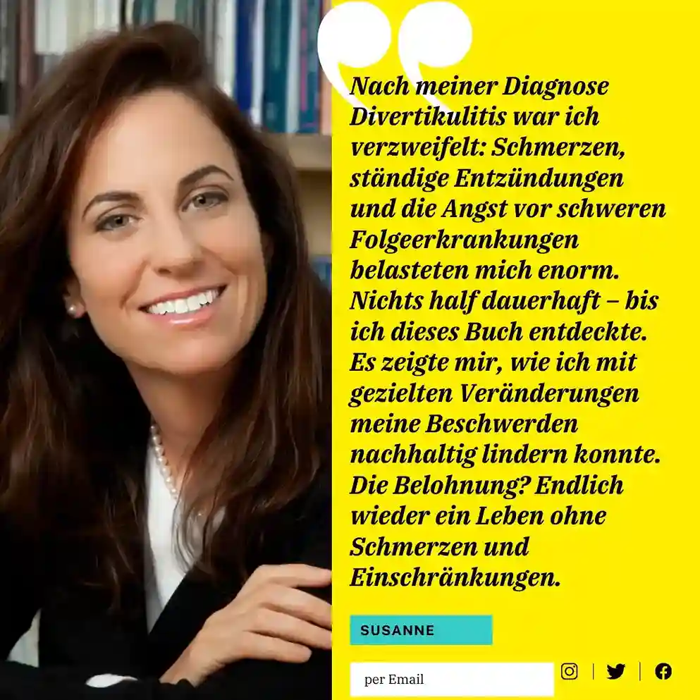 Nach meiner Diagnose Divertikulitis war ich verzweifelt: Schmerzen, ständige Entzündungen und die Angst vor schweren Folgeerkrankungen belasteten mich enorm. Nichts half dauerhaft – bis ich dieses Buch entdeckte. Es zeigte mir, wie ich mit gezielten Veränderungen meine Beschwerden nachhaltig lindern konnte. Die Belohnung? Endlich wieder ein Leben ohne Schmerzen und Einschränkungen.